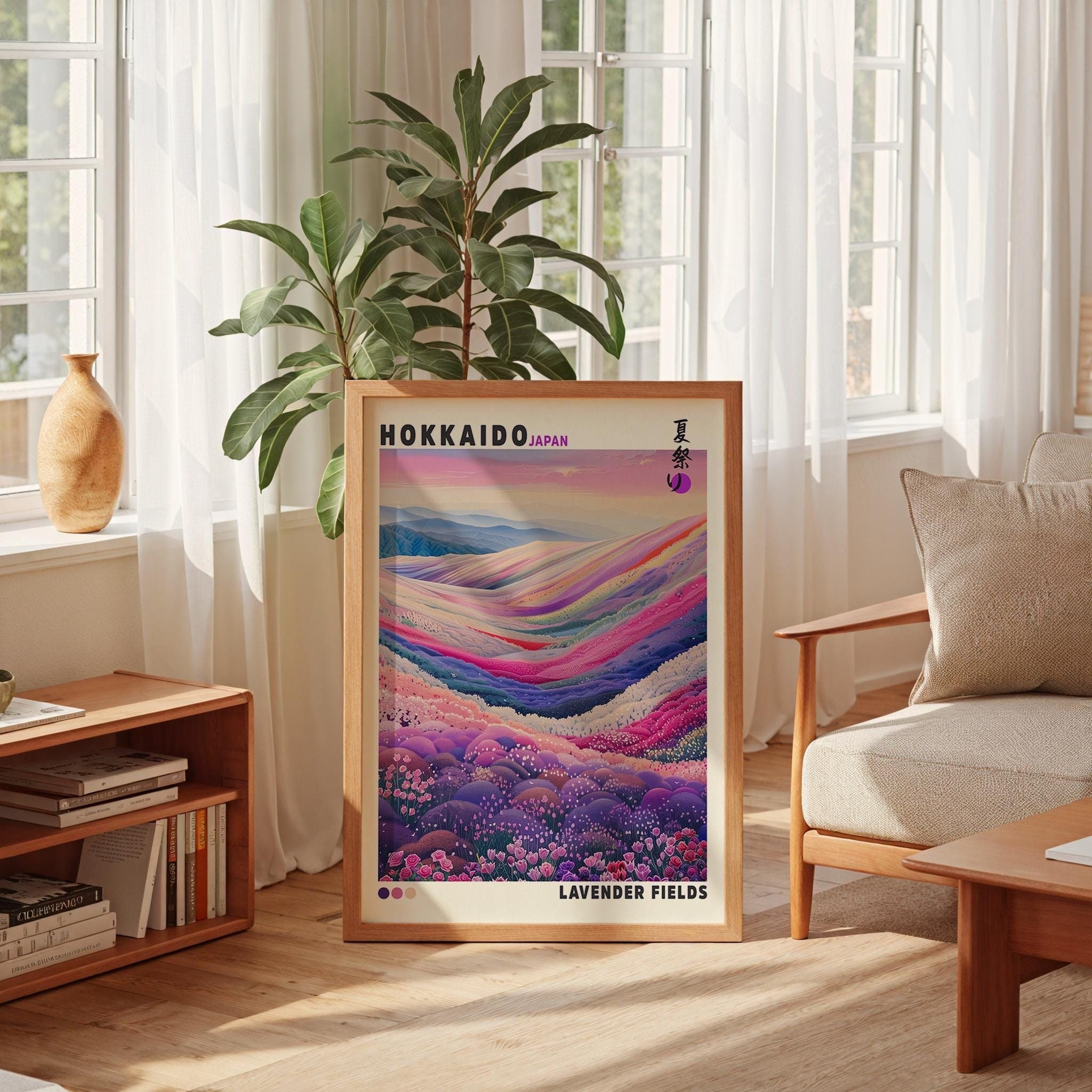 Japanese Lavender Fields Print, Japandi Wall Art, Lavender Print