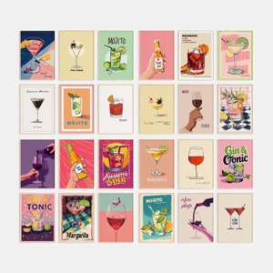 Juego de 24 impresiones de cócteles, póster de cócteles, impresiones de carritos de bar, arte mural de cócteles, arte de carritos de bar, arte mural de cocina, descarga digital