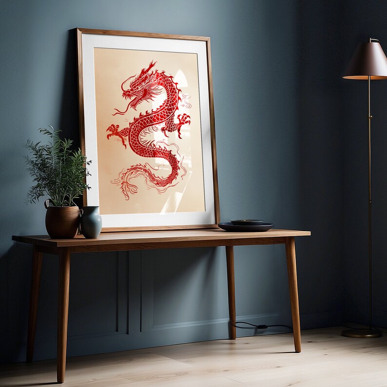 Red Dragon Poster, Japanese Wall Art, Japan Art, Japanese Art, Asian Wall Art