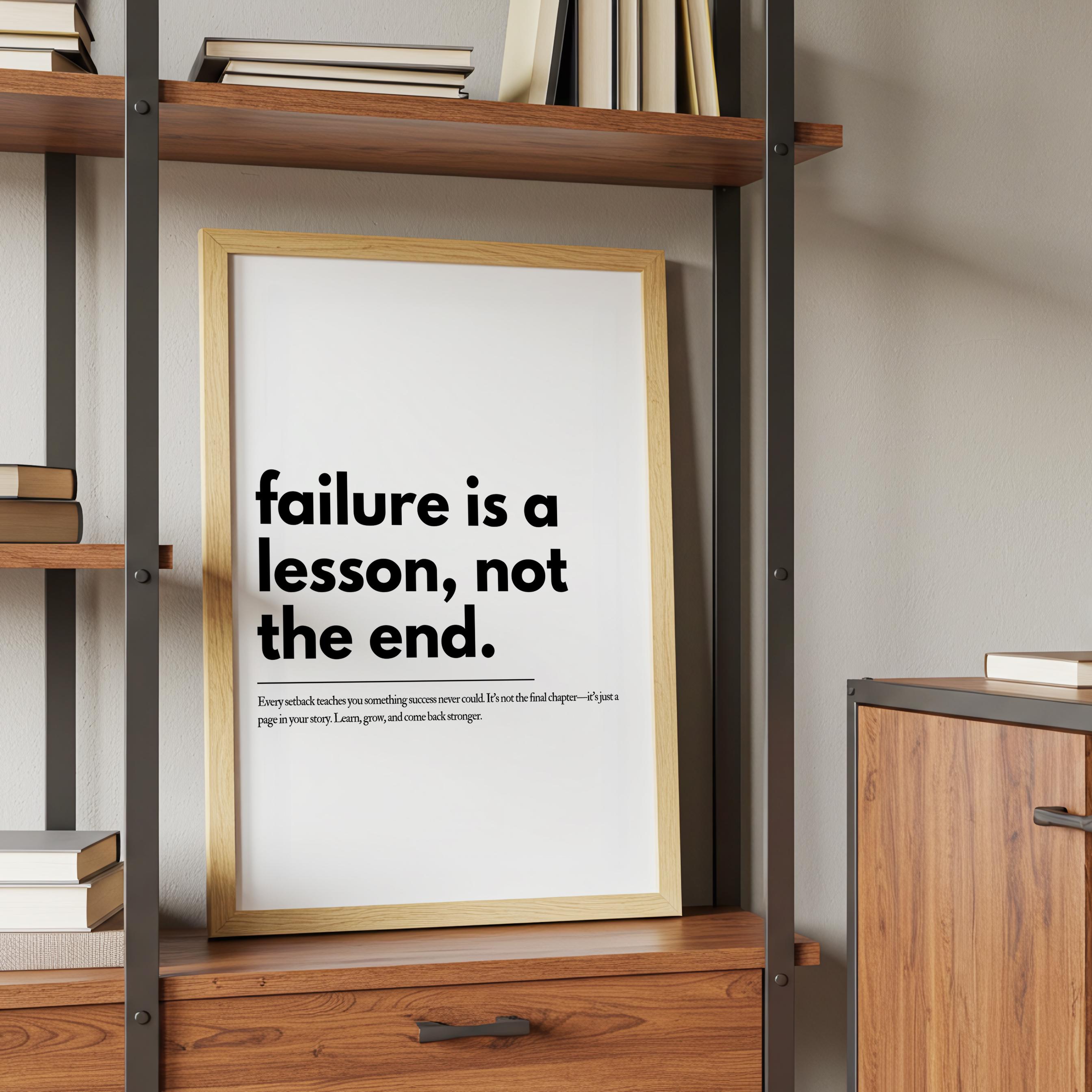 Failure is a Lesson Not the End Motivational Quote Wall Art, Uplifting