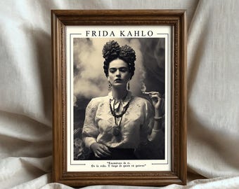 Frida Kahlo Portrait Print, Black and White Mexican Art, Frida Kahlo Poster, Femisnt Wall Art, Frida Kahlo