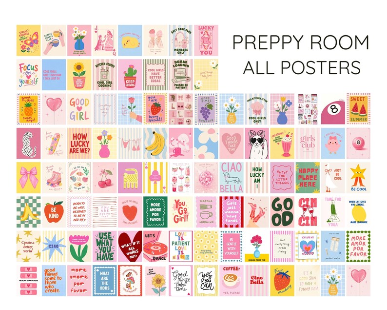 100 Preppy Dopamine Wall Art Set, Coquette Teen Girl Room Decor, Girly Preppy Room Decor, Cool Girls Digital Prints image 4