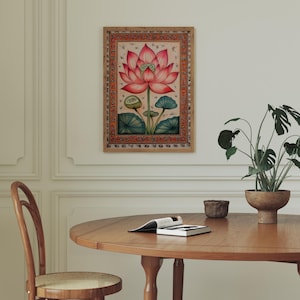 Red Lotus Art Print, Indian Wall Art, Vintage Botanical Prints