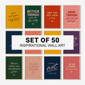 50 impressions de citations inspirantes, affiches sur la mentalité de croissance, ensemble de décorations murales motivantes
