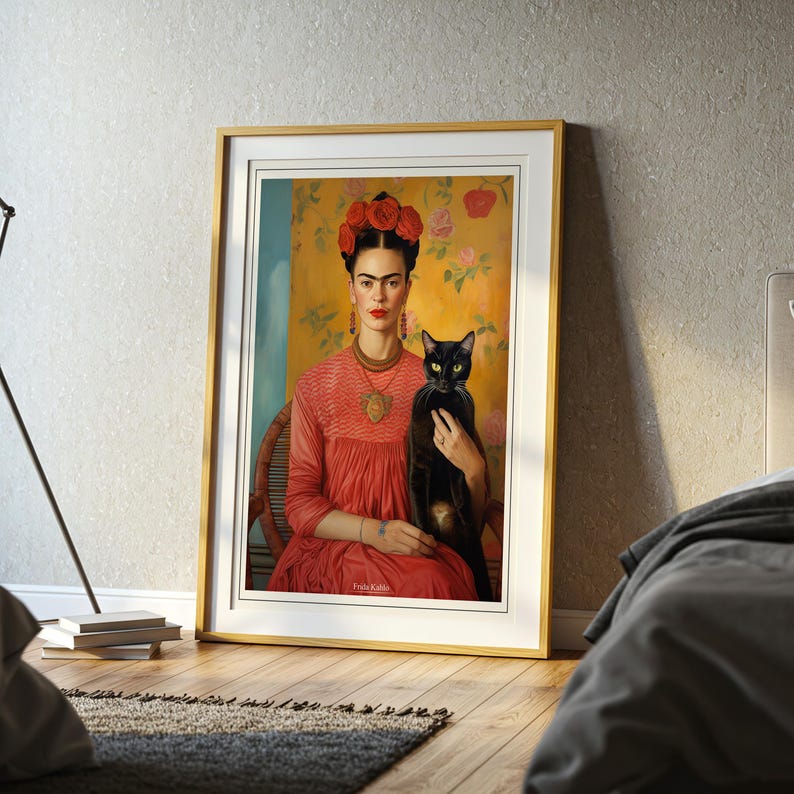 Frida Kahlo Portrait with Black Cat, Frida Khalo, Frida Kahlos Print, Mexican Art, Feminist Art Print, Printable Wall Art image 4
