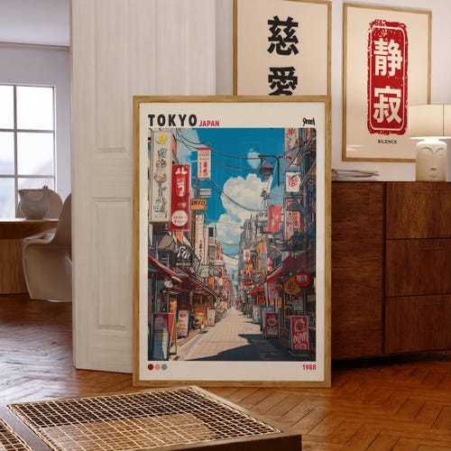 Tokyo Street Poster, Japanese Market Wall Art, Urban Japan Print