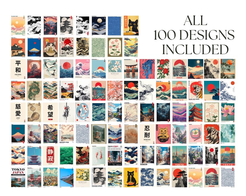 Juego de 100 impresiones de arte mural japonés, arte mural Japandi, póster japonés imprimible, juego de arte mural de galería, regalo de viaje a Japón imagen 3
