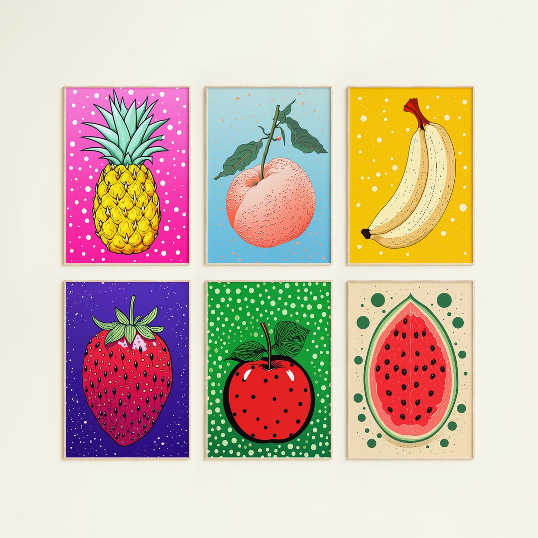 Abstract Kitchen Wall Art Set of 6 Prints, Yayoi Kusama Style Kitchen