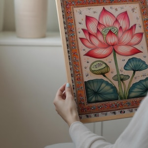 Red Lotus Art Print, Indian Wall Art, Vintage Botanical Prints