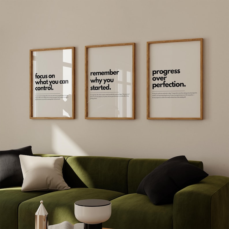 Motivational Poster Set of 3, Uplifting Quote, Positive Vibes Typography Print, Minimalist Wall Art, Office & Home Decor