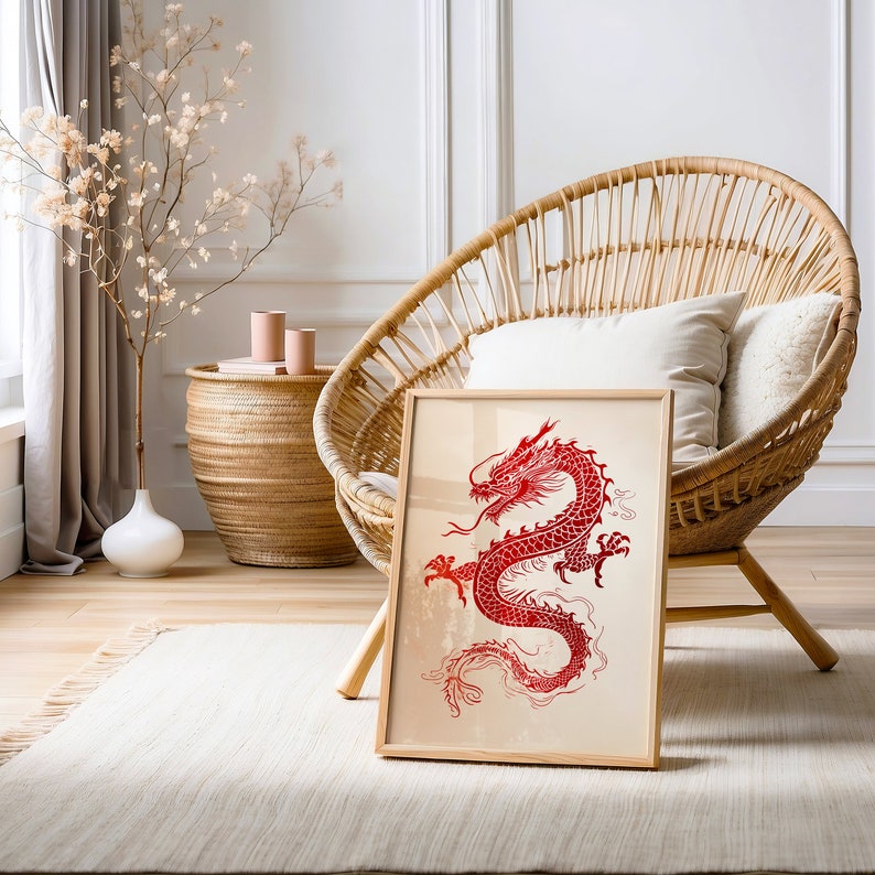 Red Dragon Poster, Japanese Wall Art, Japan Art, Japanese Art, Asian Wall Art
