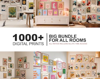 Paquete de más de 1000 láminas imprimibles para pared, conjunto para galería de arte, pósteres vintage, láminas de arte de pared modernas, láminas digitales para cocina, dormitorio y baño.