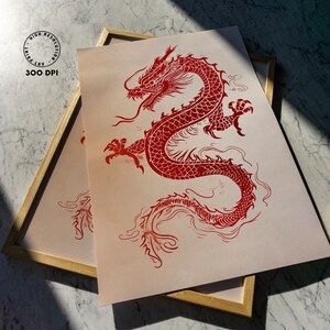Red Dragon Poster, Japanese Wall Art, Japan Art, Japanese Art, Asian Wall Art