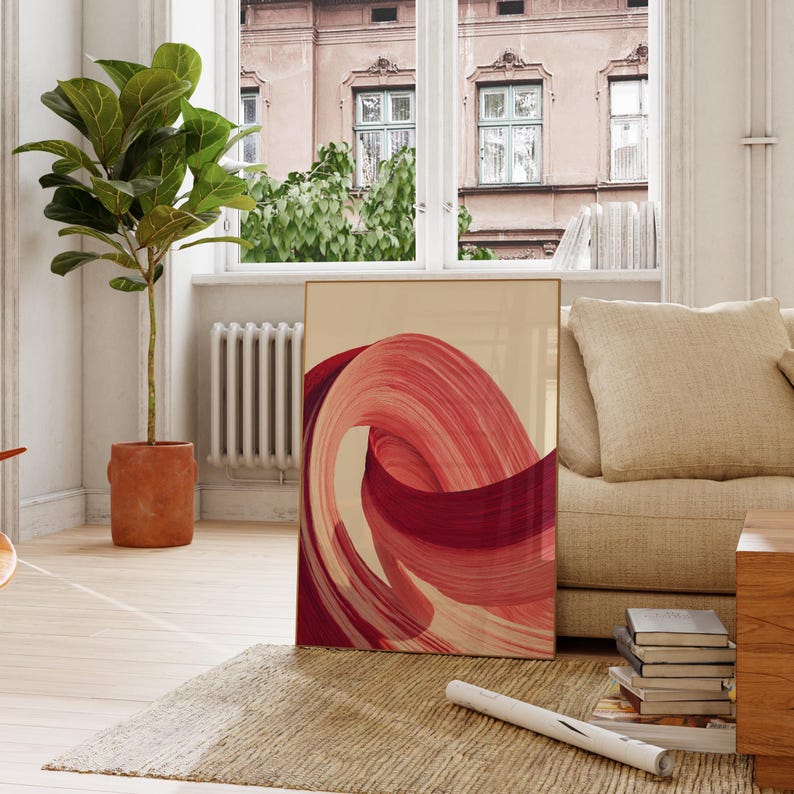 Red Brushstroke Abstract Art Print: Modern Minimalist Wall Decor (PDF ...