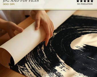 Japanese Brushstroke Art Print: Zen Abstract Wave (digital