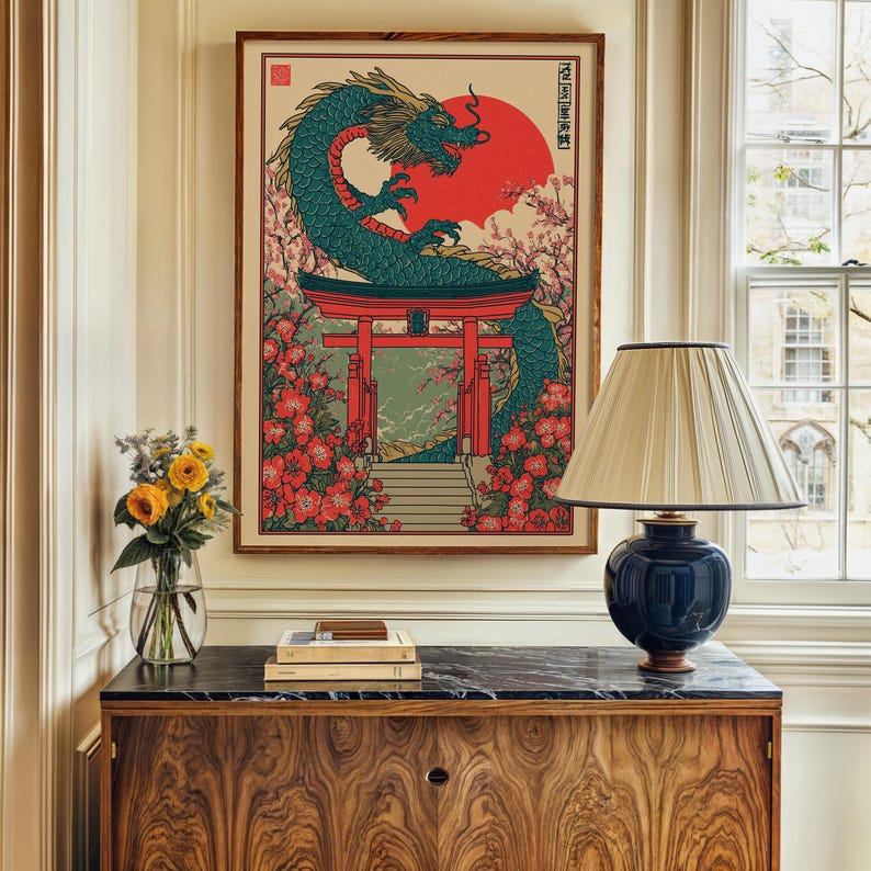 Japanese Dragon Print: Japandi Torii Gate Wall Art (digital Download ...