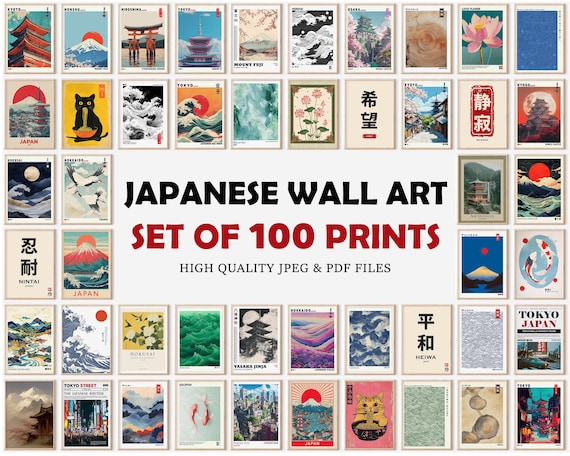 Japanese Wall Art Set of 100 Print, Japandi Wall Art, Chinoiserie Wall Art, Printable Japanese Art, Gallery Wall Art Set, Digital Download