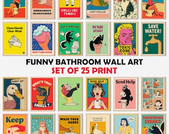 Funny Bathroom Art Prints: Retro Pop Art Humor, Set of 25 (Digital Download))