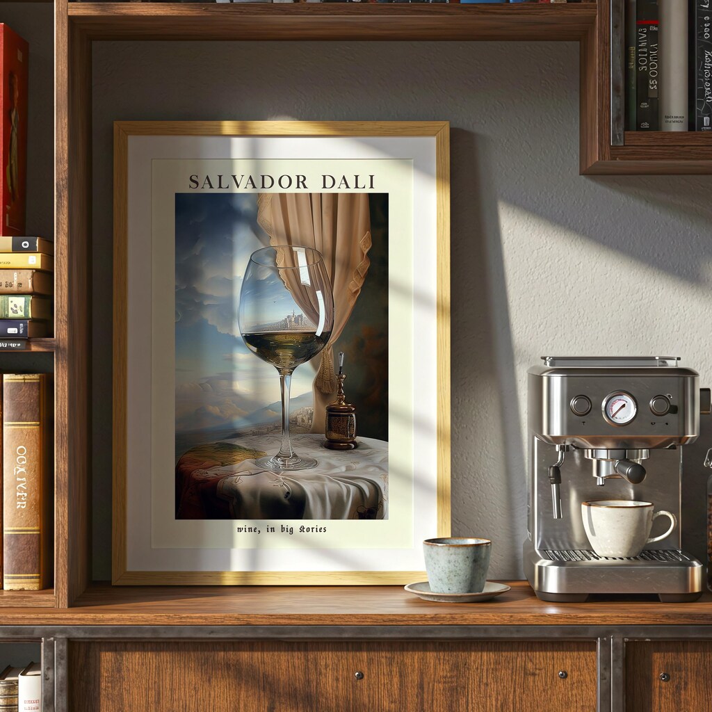 Stampa Su Tela Salvador Dalì - Il Mondo In Un Bicchiere Di Vino | Poster Artistico Per Arredo Soggiorno E Camera Da Letto | 30x45 Cm