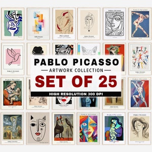 Pablo Picasso Set of 25 Art Collection, Digital Prints, Picasso Print, Gallery Wall Set