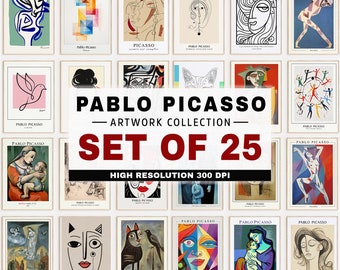 Pablo Picasso Set of 25 Art Collection, Digital Prints, Picasso Print, Gallery Wall Set