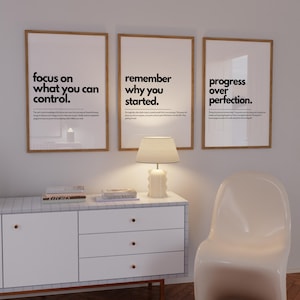 Motivational Poster Set of 3, Uplifting Quote, Positive Vibes Typography Print, Minimalist Wall Art, Office & Home Decor