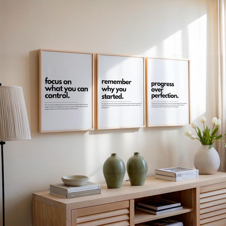 Motivational Poster Set of 3, Uplifting Quote, Positive Vibes Typography Print, Minimalist Wall Art, Office & Home Decor