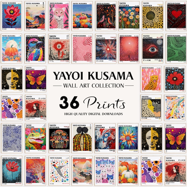 Yayoi Kusama Poster Set Of 36, Yayoi Kusama Print, Gallery Wall Set, Digital Download