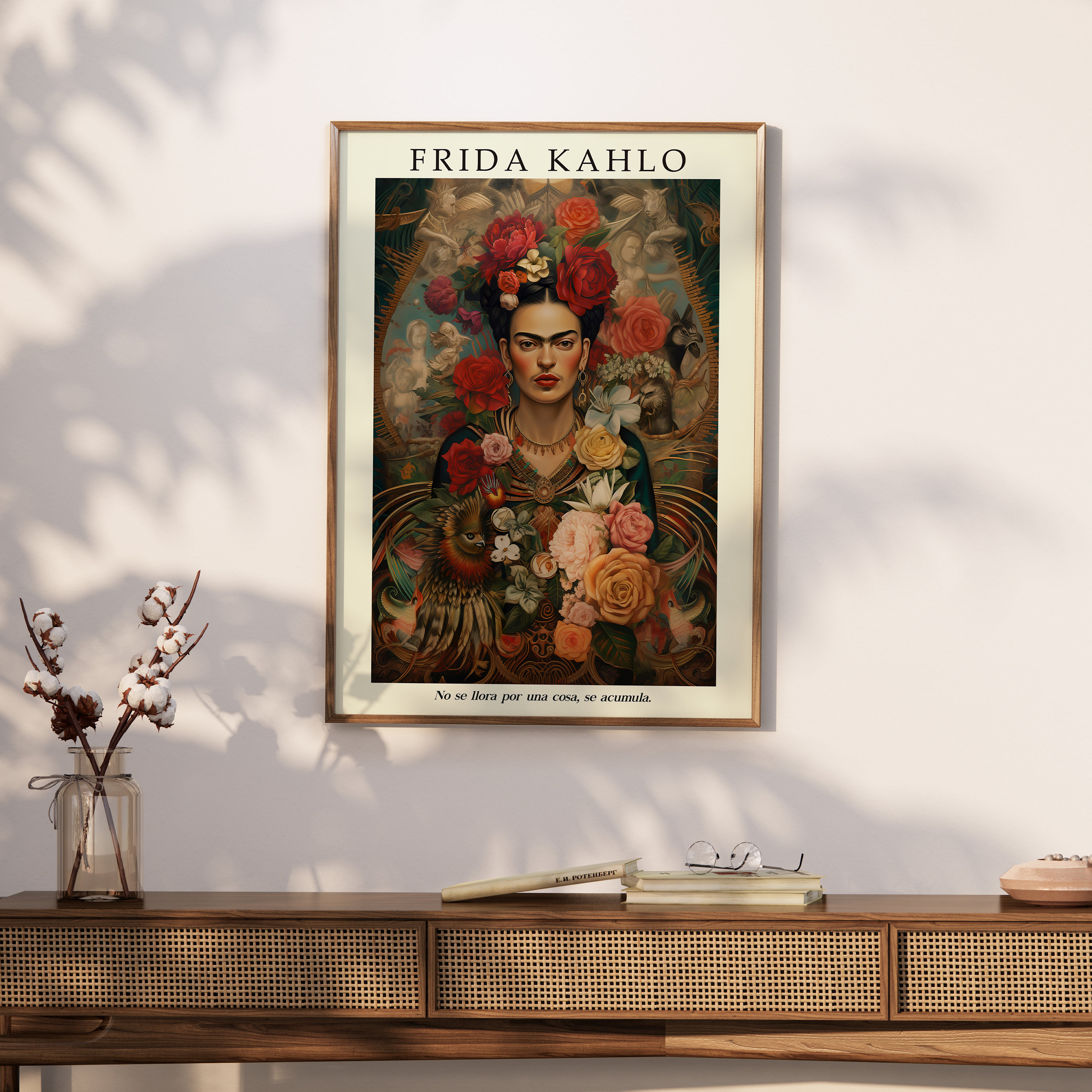 Frida Kahlo Floral Portrait Poster, Mexican Art Print With Quote ...