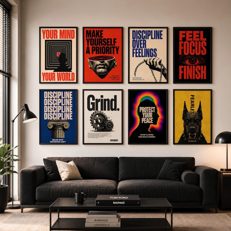 100 motivationsaffischer med motivation, disciplin- och fokustryck, tavelväggsset, utskrivbar modern maskulin väggkonst bild 7