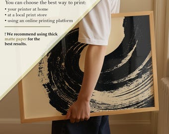 Japanese Brushstroke Art Print: Zen Abstract Wave (digital