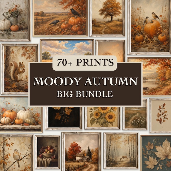 70+ Vintage Autumn Print Bundle, Moody Fall Posters, Cottagecore Gallery Wall Art Set