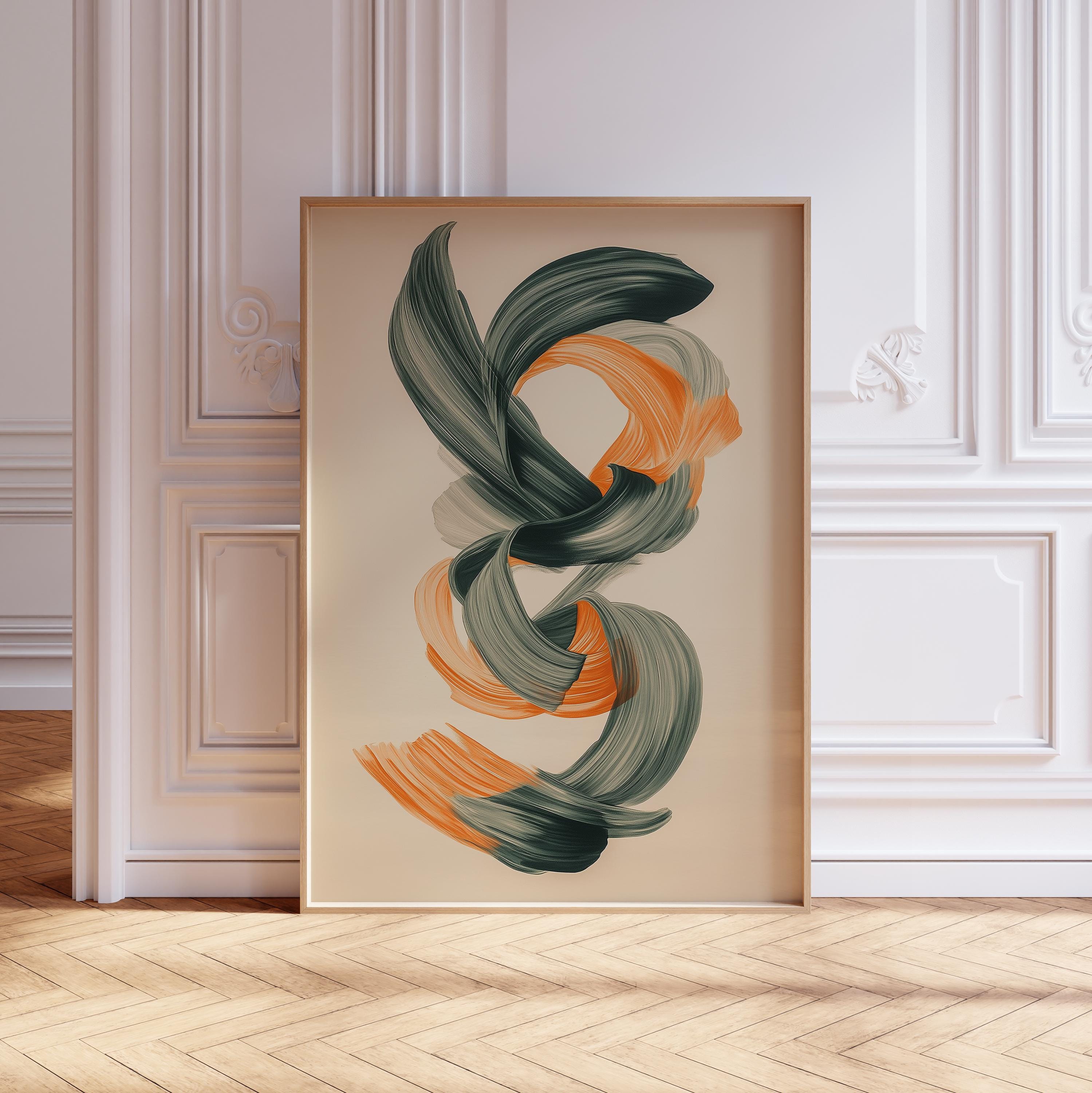 Sage Green Burnt Orange Boho Minimalist Art, Mid Century Modern Wall Art, Modern Abstract Art Print, Japandi Wall Art