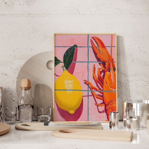 Retro Kitchen Print, Lobster Print, Italian Kitchen Art, Kitchen Art, Food Print, Kitchen Art Print, Housewarming Gift, Food Art