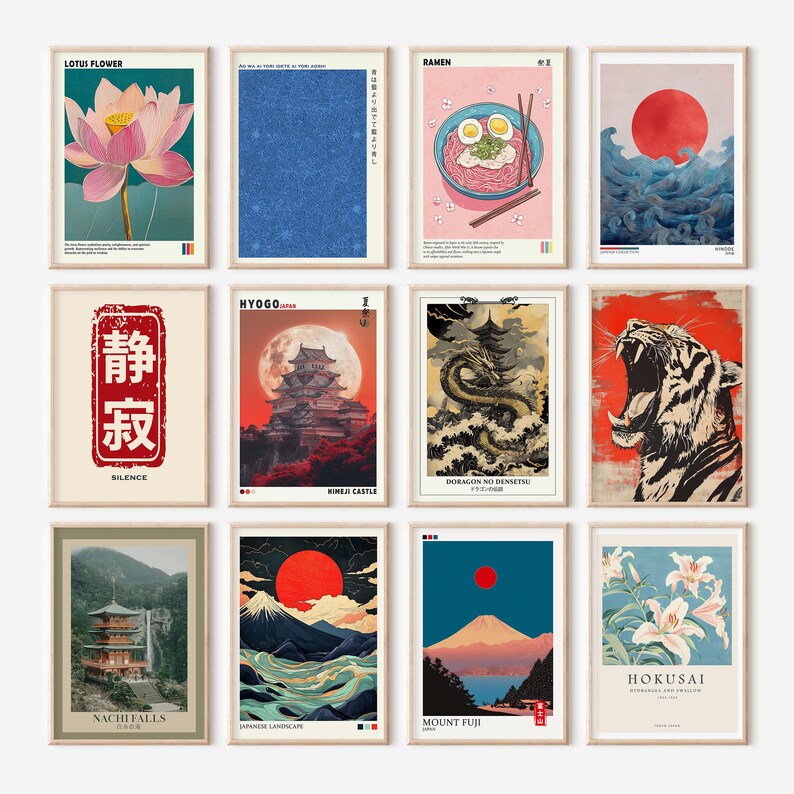 Japanese Wall Art Set of 100 Print, Japandi Wall Art, Japanese Art, Japandi Art, Gallery Wall Set, Digital Prints