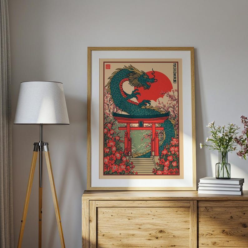 Japanese Dragon Print: Japandi Torii Gate Wall Art (digital Download ...