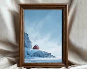 Rustic Farmhouse Winter Wall Art, Winter Cabin Poster, Neutral Winter Decor, Printable Winter Art, Cozy Landscape Art