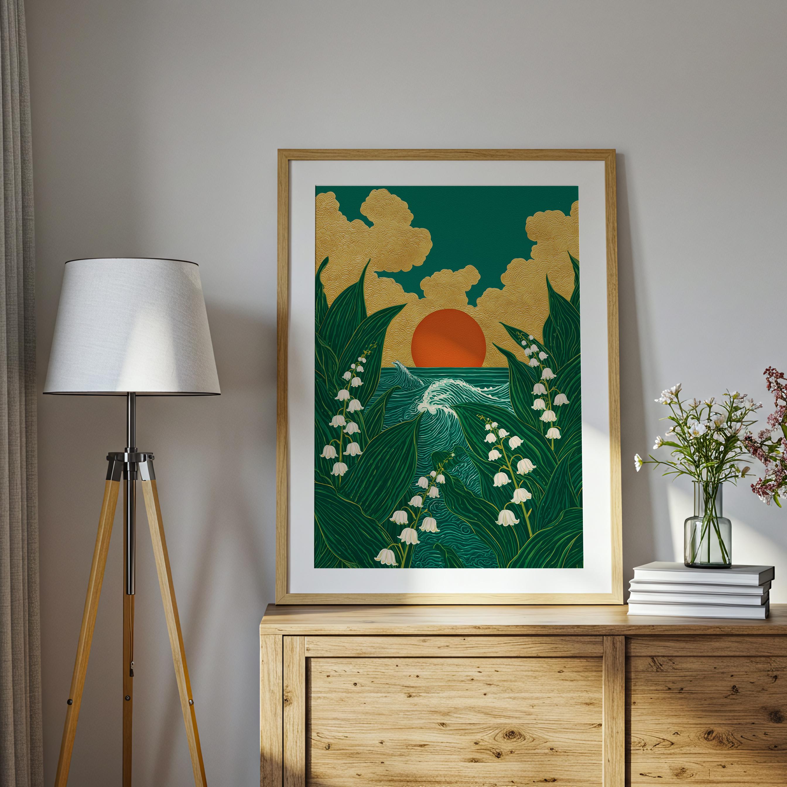 Lily of the Valley Ocean Wave Print: Art Nouveau Floral Poster Lily of the Valley Ocean Wave Print: Art Nouveau Floral Poster