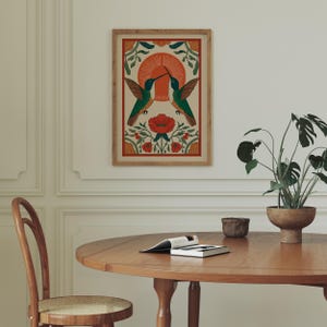 Scandinavian HummingBird Wall Art, Hummingbird Folk Art Print, Nature Folk Print, Scandinavian Decor, Farmhouse Wall Art, Digital Download
