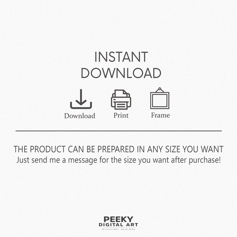 Puede incluir: Impresi&oacute;n digital de descarga instant&aacute;nea. El producto se puede preparar en cualquier tama&ntilde;o que desee. &iexcl;Solo env&iacute;eme un mensaje con el tama&ntilde;o que desea despu&eacute;s de la compra! Peekey Digital Art.