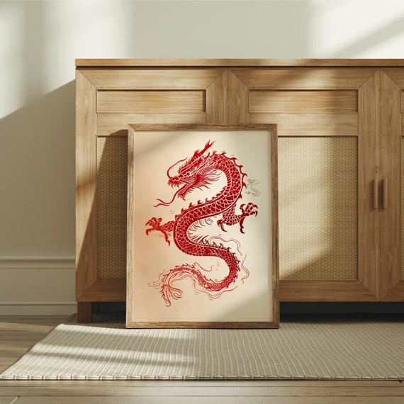 Red Dragon Poster, Japanese Wall Art, Japan Art, Japanese Art, Asian Wall Art, Digital Download, Japanese Prints, Asian Wall Art