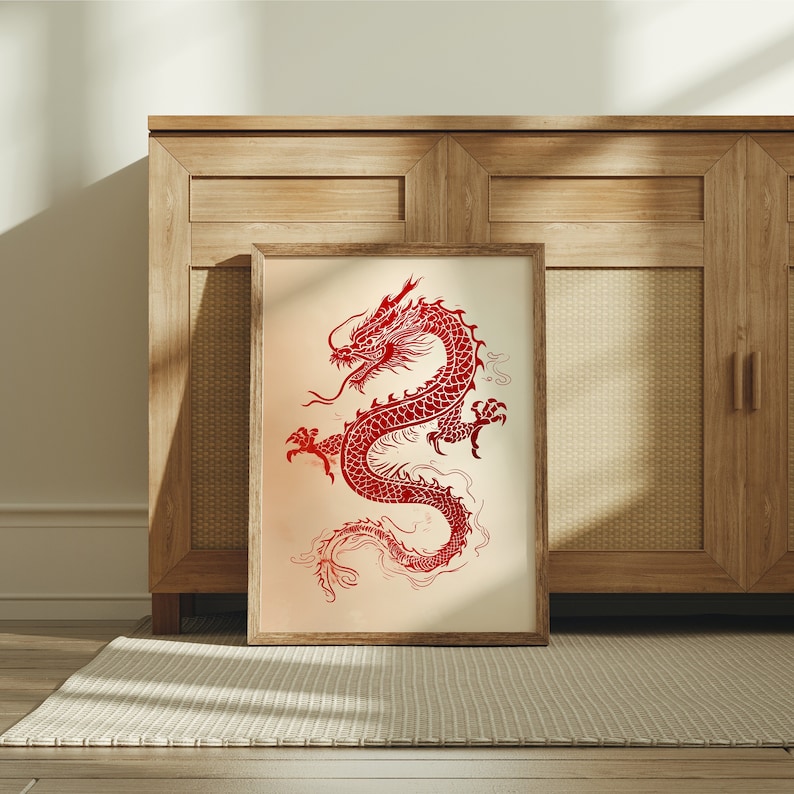 Red Dragon Poster, Japanese Wall Art, Japan Art, Japanese Art, Asian Wall Art