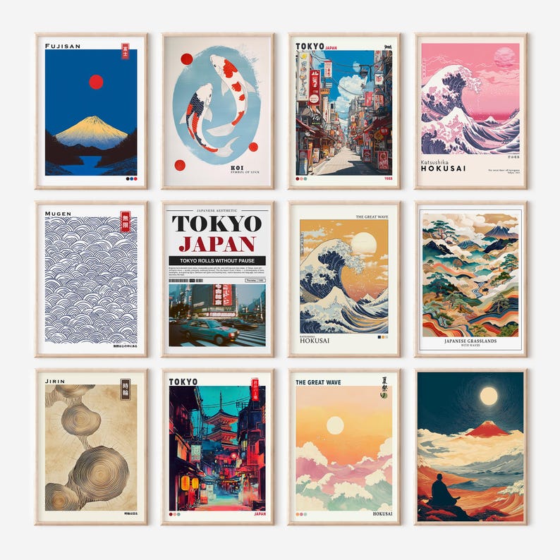 Japanese Wall Art Set of 100 Print, Japandi Wall Art, Japanese Art, Japandi Art, Gallery Wall Set, Digital Prints