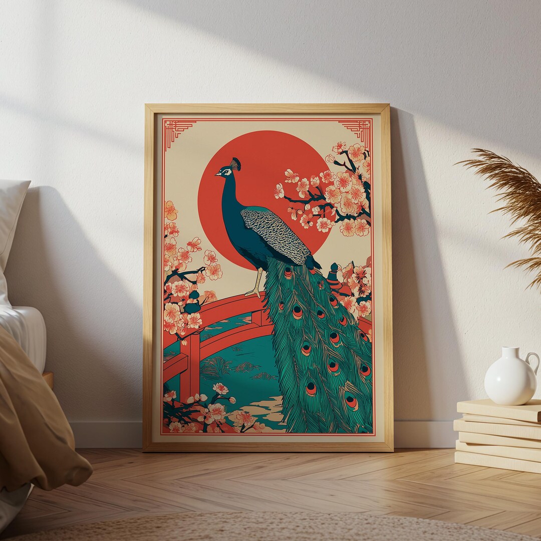 chieart 『Maria Rose』　壁掛けサイズ Peacock & Sakura Blossom Japanese Art Print (digital Download) - Etsy