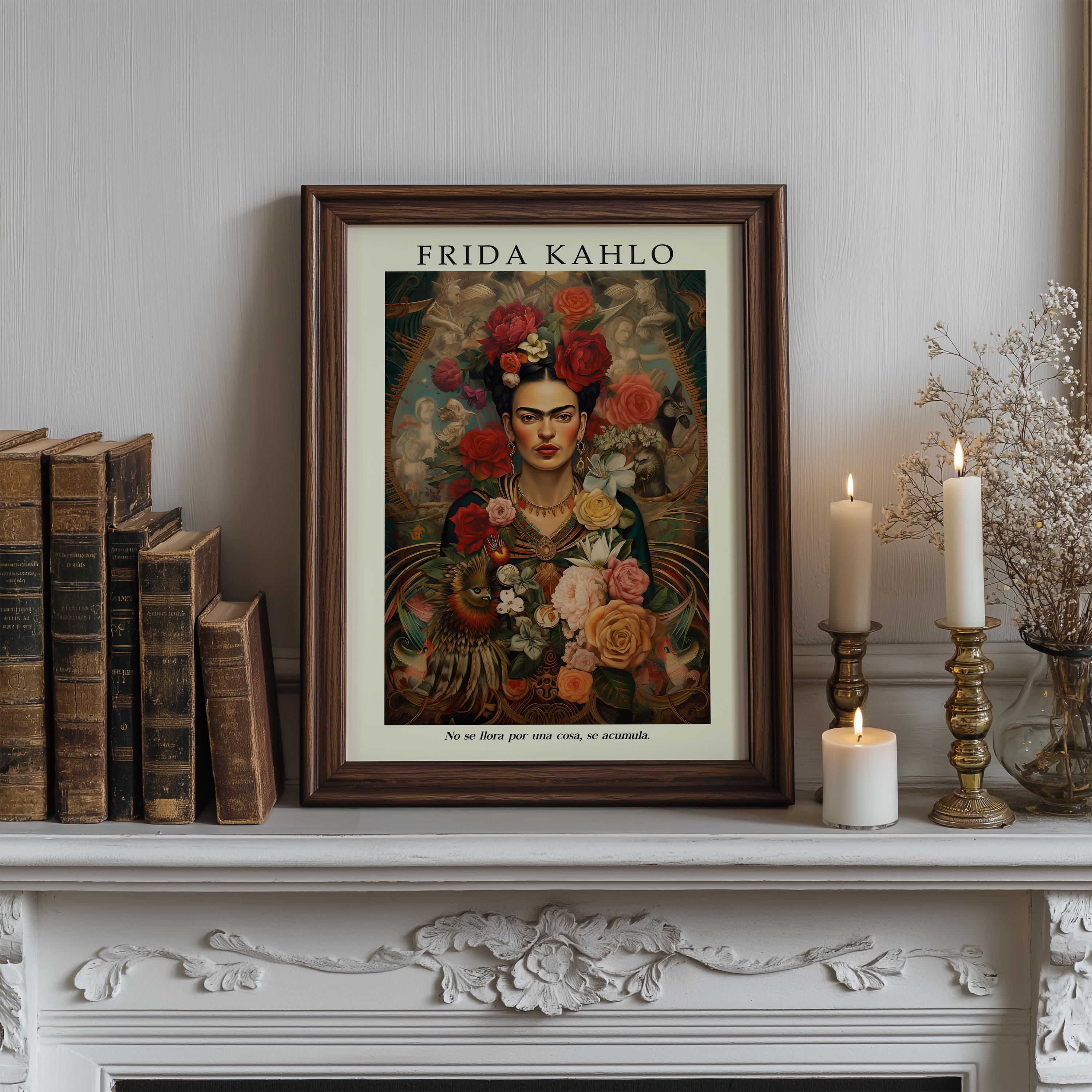 Frida Kahlo Floral Portrait Poster, Mexican Art Print With Quote ...