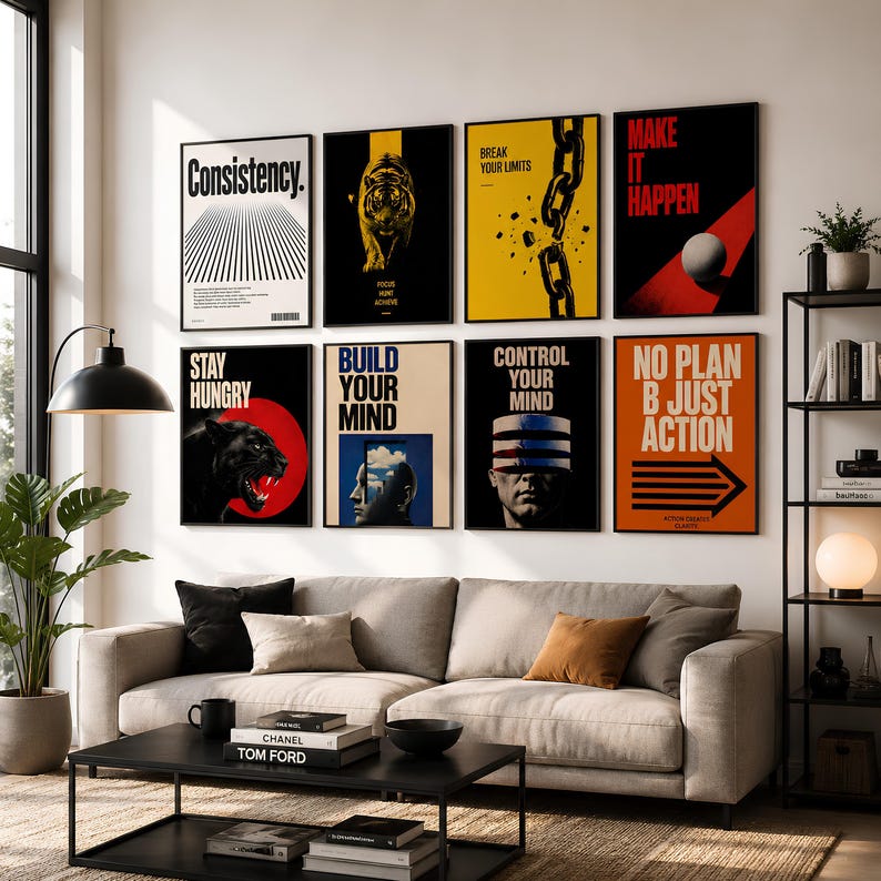 100 motivationsaffischer med motivation, disciplin- och fokustryck, tavelväggsset, utskrivbar modern maskulin väggkonst bild 8