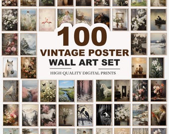 Megabundel vintage muurkunst 100, digitale download, grote vintage kunst, vintage kunstafdrukken, digitale prints