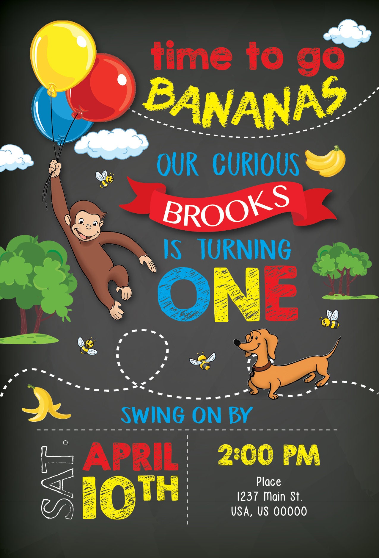 George Michael Invitation Curious George Birthday Invitation - Etsy