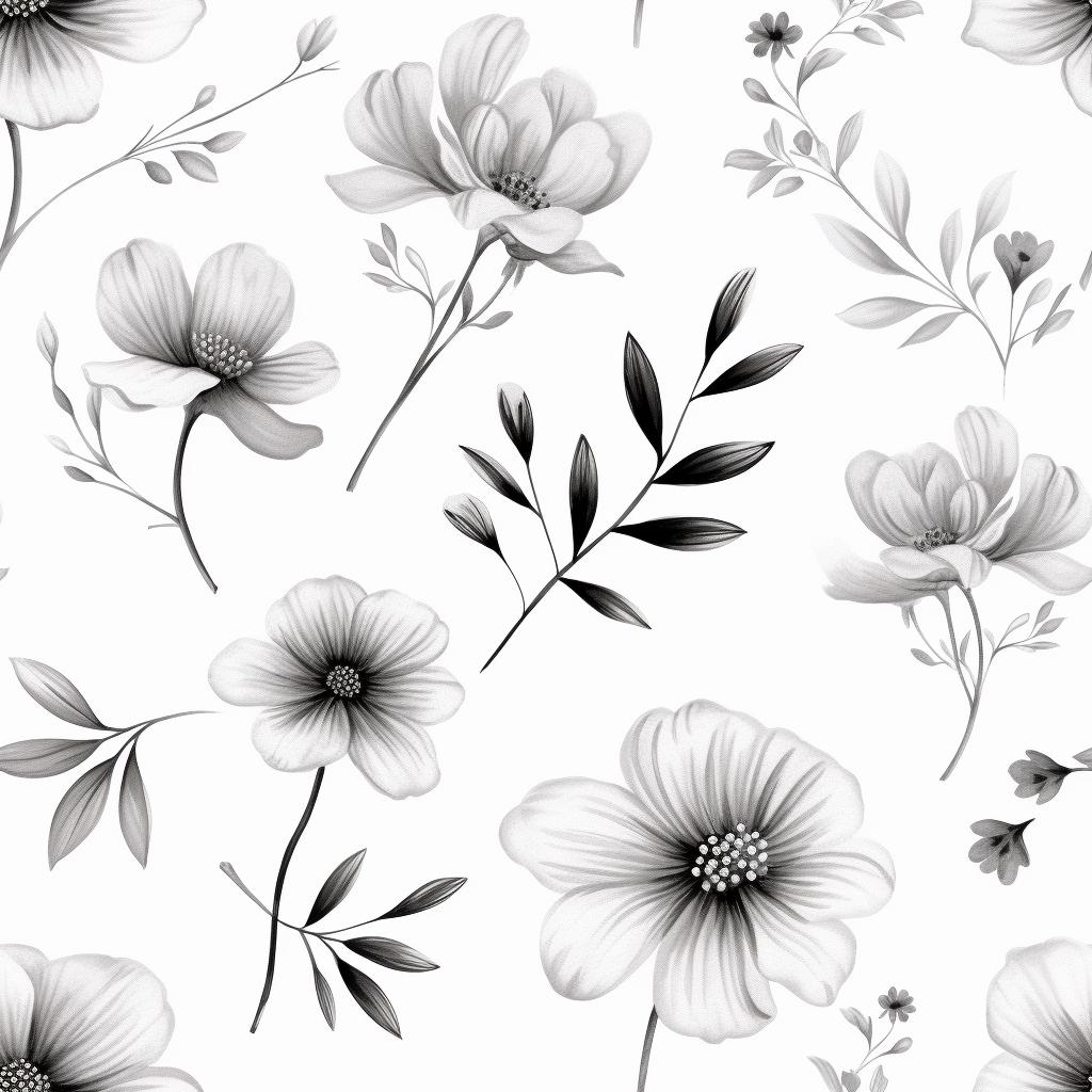 30 Black and White Floral Printable Paper Seamless JPG Digital Download ...