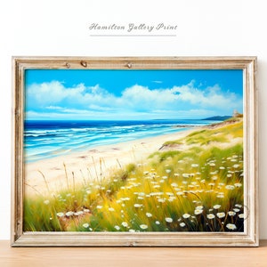 Coastal Beach Artwork, Landscape Painting, PRINTABLE Art, Vintage Summer Beach Print, Floral Wall Art Print, Downloadable Wall Art.